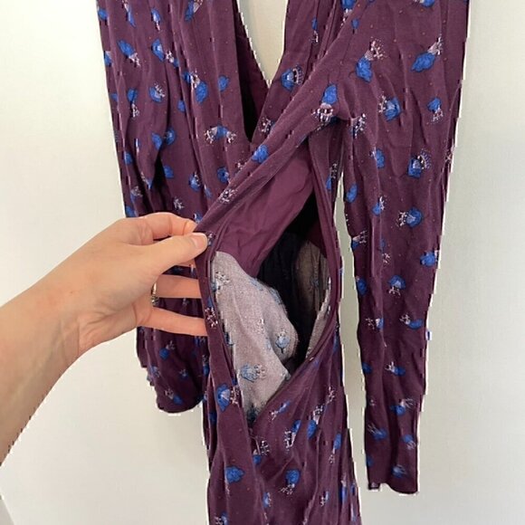 FREE PEOPLE FP Teagan Dress Purple Blue Long Flare Sleeve Cutout Mini Fit Flare - Picture 9 of 14